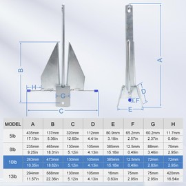 BocBoz 8LB Galvanized Danforth Fluke Anchor Kit Includes Galvanized Fluke Anchor, Rope, Shackles, Chain