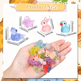 Guiqulai 100PCS Mini Resin Animals Tiny Ducks to Hide Luminous Mini Figurines Include Little Rabbits Dinosaurs Lizards for DIY Miniature Fairy Garden Accessories Micro Landscape Aquarium Potted Decor