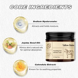 Talgcreme, Rindertalg für die Haut, Rindertalg und Honigbalsam Natürlicher Talg Hautpflegecreme Körperbutter Nährt und beruhigt trockene Haut Tiefe Hydratation Bio-Körperbutter 60g