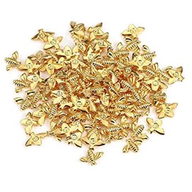 Metal Nail Decoration, 2 Colors 100pcs/Bag Metal Bees 3D Nail Decoration Metal Stick Gold Silver Nail Decals Manicure (Gold)