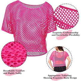 MIVORA 90s 80s Outfit Women, 90s Costume Accessories, Mesh Top, Headband, Leg Warmer, Necklace, Glasses and Earring, 80s Hit Party for Carnival Neon Party, pink