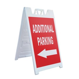 A-Frame Sidewalk Additional Parking with Arrow 24" x 36" Double Sided A-Frame Sidewalk Sign, Includes 2 Installed Vinyl Decals | Foldable Portable White Signicade Sandwich Board Signs