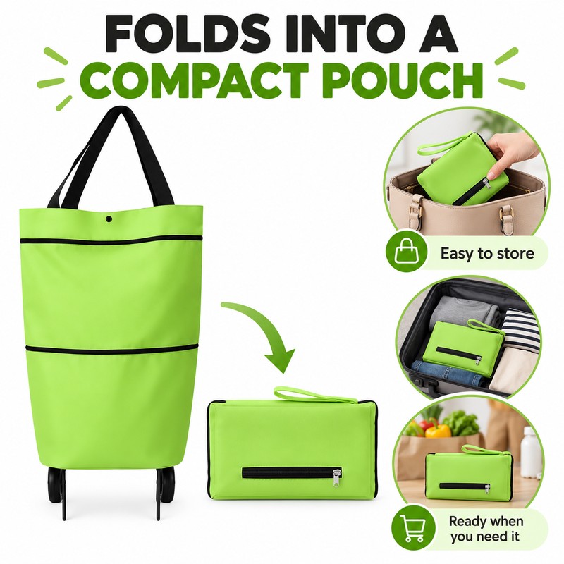 Foldable Shopping Cart Bag for Grocery Runs – 2-in-1 Rolling