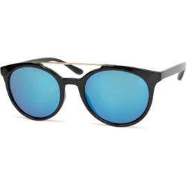 styleBREAKER sunglasses with round glasses and contrasting nose and connection bar, plastic metal frame, ladies 09020072, color:Frame black-gold / blue mirrored