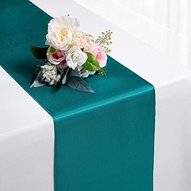 Rihana Wedding Camino de mesa de satén de 30,5 x 274,3 cm, para decoración de banquetes de boda, azul pavo real_1
