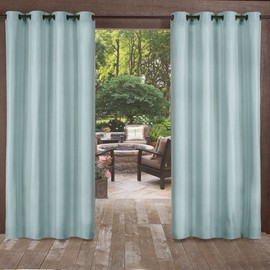 Exclusive Home Biscayne Indoor/Outdoor Two Tone Textured Grommet Top Curtain Panel, 54"x96", Pool Blue, Set of 2