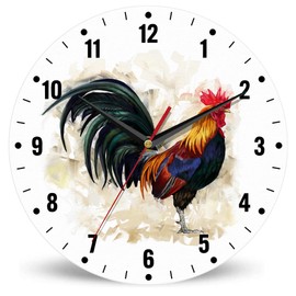 SPUNKER Wall Clock,Rooster Wall Clocks for Living Room Decor,Farm Animal Watercolor Kitchen Clocks Wall Battery Operated - 10 Inch Round Bathroom Wall Clock Silent Non-Ticking