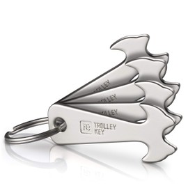 FABACH Trolley Key Shopping Trolley Remover – Replaces Shopping Trolley Token, Shopping Token – Metal Keyring for Key Organiser and Key Ring – No Stuck in the Shopping Trolley, silver, 4 trolley keys