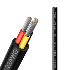 22 Gauge 3 Conductor Electrical Wire, 50FT 22AWG Black PVC Stranded Tinned Copper 3 Wire Cable, 22/3 Cord Extension Cable