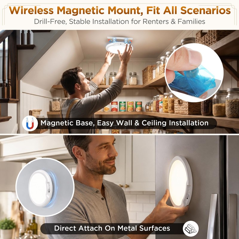 Rechargeable Ceiling Light 2 Pack, Magnetic Motion Sensor Ceiling Lights