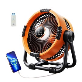 Storm Outdoor Fan Camping Fan, Blowing 30 Feet (10 Meters) far cold Air, 4 Speeds and 90-Degree,Adjustable TiltPowered By 20000mAh Battery With Hook, LED Lantern For Night Light, Phone Charger-Orange