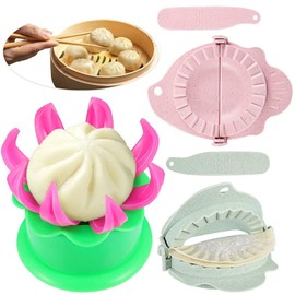 Potchen 5 Pieces Bun Maker Dumpling Maker Steam Filled Plastic Mold and Filling Spoon Cooking Tool Set for Adults Press Steamed Stuffed Mould Make Delicious Bun and Dumplings(Green, Pink)