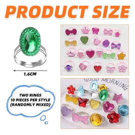 HDGSAFD Pack of 10 Metal Rings and 10 Pieces Plastic Rings, Children's Jewellery, Girls Dressing Accessories, Cute Cartoon Rings