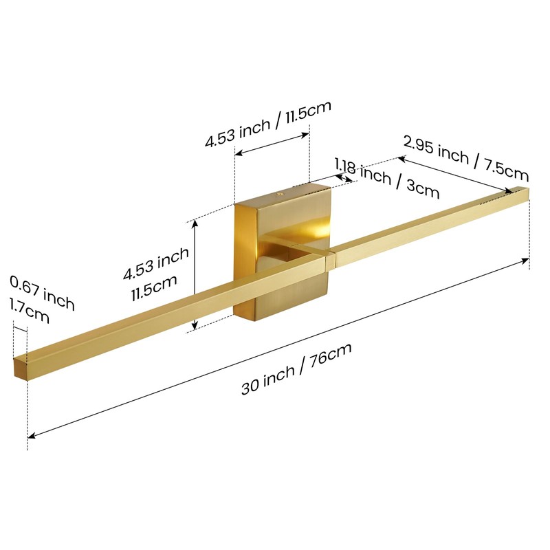 CCYCOL Gold Bathroom Vanity Light Fixtures - 30 inch Rotatable