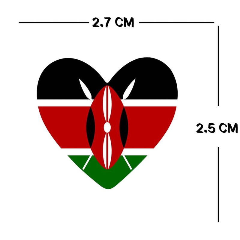 Set of 4 x Kenya Flag Heart Iron on Transfer