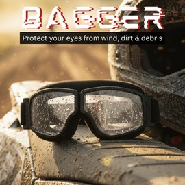 Motorcycle Biker Goggles Over Glasses with Polycarbonate Safety Lenses Memory Flex Frame Dual Layer Foam Fog Reduction Design Medium XXL Fit with XL Microfiber Cleaning Case