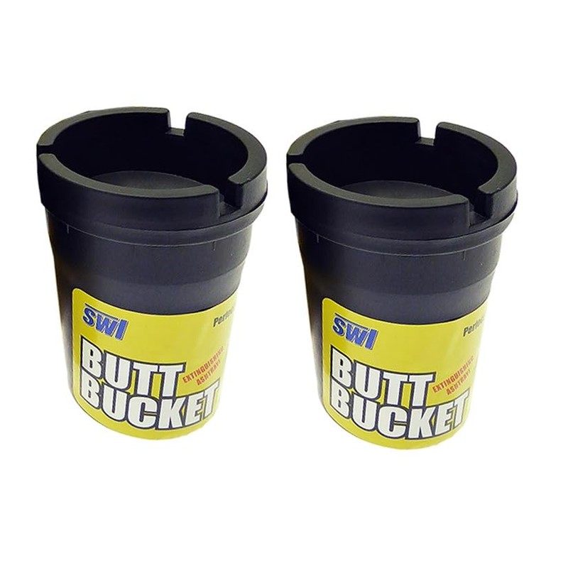 SWL Small Bucket Ashtray, Pack of 2 - Black Plastic,
