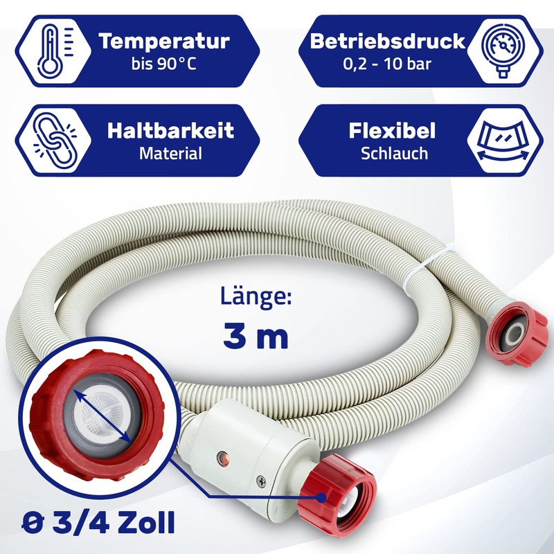 Aquastop Washing Machine and Dishwasher Hose 3 m with Angle