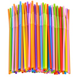 SONGNASS SONGNASS 100PCS Flexible Plastic Straws, Colorful Disposable Bendy Party Fancy Straws12.8inch Extra Long Straws Party Decorations