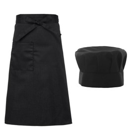 ZBHDEYG 1 Black Half Apron, 1 Catering Hat, Tie Apron, Cooking Apron with Pockets, Half Waist Apron, Suitable for Home and Restaurant, black