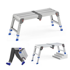 Loyoda Folding Work Platform for Adults, Aluminum Foldable Step Stool Adjustable Height, Lightweight and Durable Portable Outdoor Aluminum Step Ladder, Maximum Load Capacity of 500 Pounds.