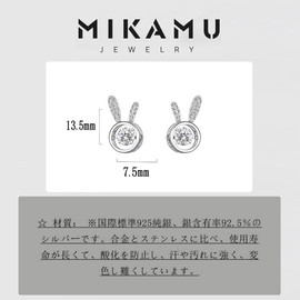 MIKAMU Women's Rabbit Earrings, Diamond, 925 Silver, Sterling Silver, Hypoallergenic, Cute, Rabbit Jewelry, Includes Exclusive Box, Silver, 0