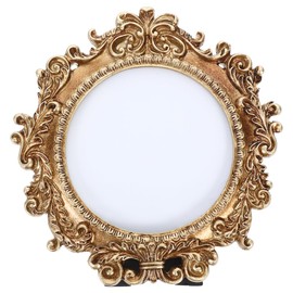 Lurrose Marco de Fotos Redondo de Resina Estilo Vintage Europeo, Marco Decorativo Dorado para Pared o Escritorio, Soporte para Retratos de Familia y Amigos (16 cm)
