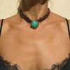 ANGLEQUEEN Turquoise Choker Necklace for Women,Bohemian Leather Necklace Boho Brown