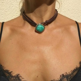 ANGLEQUEEN Turquoise Choker Necklace for Women,Bohemian Leather Necklace Boho Brown Suede Leather Necklaces Boho Wrap Necklaces Jewelry (B-Brown)
