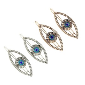 IWOWHERO Turkish Hair Barrette Hairpin 4pcs Rhinestone Hairpin Clip for Women Punk Hair Accessories Evil Eye Charm