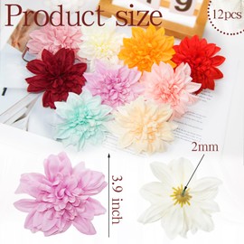 12 Pcs Dahlia Artificial Flower Heads, 3.9 inch Stemless Dahlia Faux Flowers for DIY, Silk Flowers Fake Dahlia Flower Heads for Crafts Bouquets Wedding Home Centerpieces Home Decorations (Purple)
