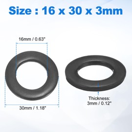 sourcing map 8Pcs M16 304 Stainless Steel Flat Washers, ID 16mm, OD 30mm, Thickness 3mm Round Metal Washers for Screws Bolts, Outdoor Construction, Black