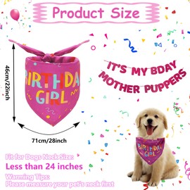 Dog Birthday Bandana Banner Set, Dog Birthday Party Supplies, Triangle Scarf Triangle Dog Scarfs Bandanas, It's My Bday Mother Puppers Sign Banner for Medium Dogs Pets(Pink, M)