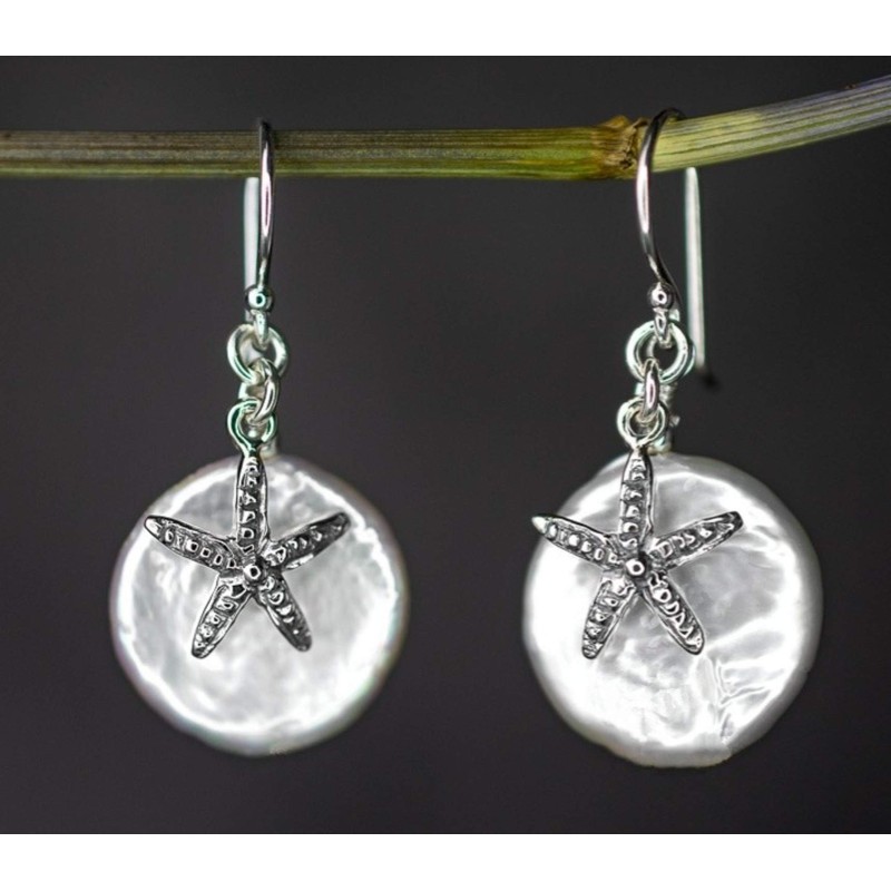 Starfish Earrings with Mother of Pearl - 925 Sterling Silver