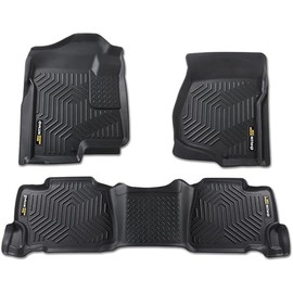 G-PLUS TPE Floor Mats Compatible with Chevy Silverado & GMC Sierra 1500 Crew Cab 2007-2013/2500 3500 Crew Cab 2007-2014 All Weather Full Cover Protection Front & 2nd Row Cargo Liners Floor Liner