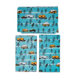 Camco Life is Better at The Campsite Picnic Table Cover with Bench Covers - Provides a Clean Eating Surface for Outdoor Activities - Features an RV and Tree Sketch Design (53380)