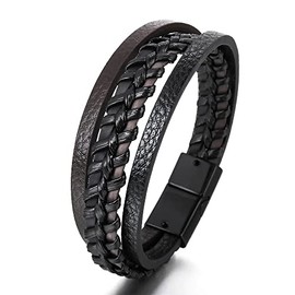 SUS ATTIRE Premium Quality Men's Leather Bracelets in Black and Brown, Genunine Leather Multi-Layer Magnetic Clasp Rope Wristband Cuff Wrap Bracelet for Men women/unisex