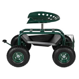 Garden Cart Rolling Workseat with Wheels,Gardening Stool for Planting,360 Degree Swivel Seat,Wagon Scooter with Storage Basket & Steering Handle,Utility Tool Tray for Patio,Yard,Outdoors (Green)