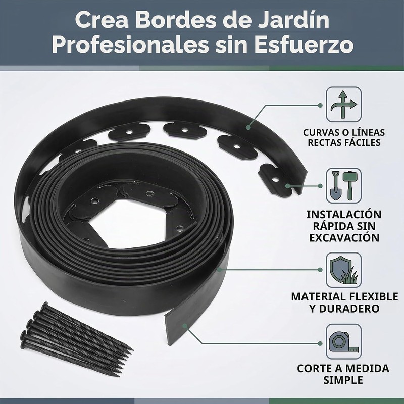 GOTOTOP Borde de Jardín de PE 5m con 15pcs Clavos