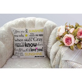 SSOIU You are My Sunshine Decorative Throw Pillow Covers Cotton Linen Farmhouse Cushion Cover 18x18 Inches for Home Couch Sofa Bench Decor