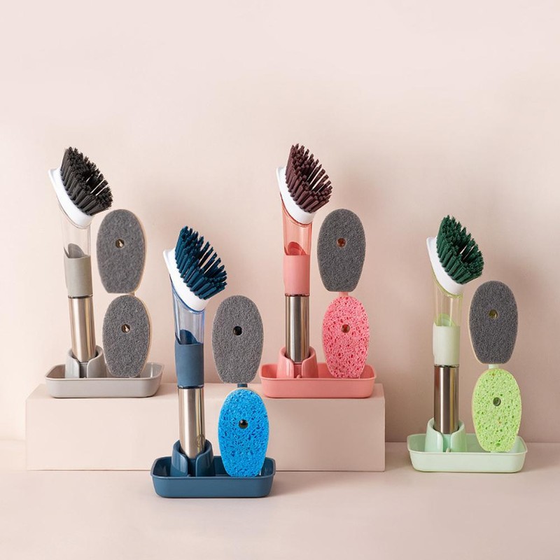 4 in 1 Soap Dispensing Dish Brush with 4 Replacement