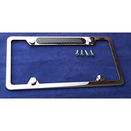 Stainless Steel Polished Mirror License Plate Frame Carbon Fiber Domed Insert