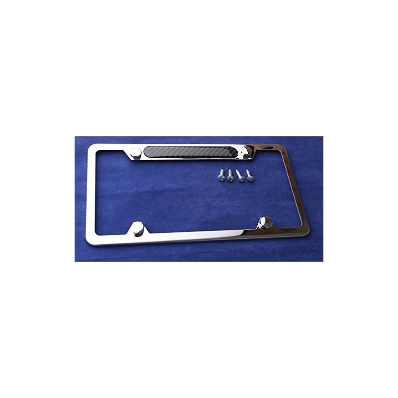 Stainless Steel Polished Mirror License Plate Frame Carbon Fiber Domed