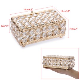 ELLDOO Crystal Jewelry Box Rectangle Trinket Organizer Earrings Rings Box Treasure Box Home Decor Accent Decorative Box with Lid for Valentine Wedding Christmas Birthday Gift, Gold, Small