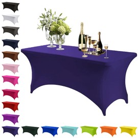 Mienocol Dark Purple Spandex Tablecloths,4FT Stretchable Rectangle Table Cover Washable Tablecloth Universal Patio Elastic TableCover for Kitchen,Event, Wedding, Cocktail Bar Exhibition,Banquet,Party