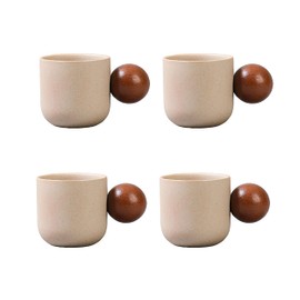 SYJAN HOME Ceramic Espresso Cups Set of 4,Small Coffee Mugs,Expresso Shot Cups,5 oz Porcelain Demitasse Cups,Perfect for Espresso Machine and Coffee Maker (Natural Beige, S + Round Handle)