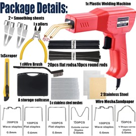 Upgraded 220W Plastic Welder Bumper Repair Kit,2-in-1 Plastic Welding Kit 800PCS Hot Staples & 30pcs Plastic Welding Rods,Hot Stapler Plastic Repair Kit for Car Bumper Kayak Crack Repairs(red)
