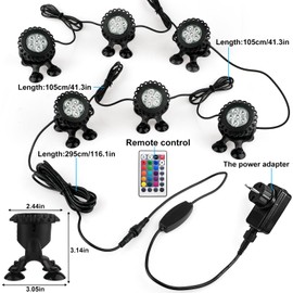 NATPOW Pond Lighting LED Underwater, Underwater Lighting RGB Underwater Pond Light with Remote Control, IP68 Waterproof, Colour Changing Garden Lighting for Garden, Patio, Tree (6 in 1)