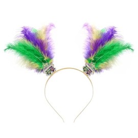 vokone Mardi Gras Headband Rhinestone Mardi Gras Fleur De Lis Feather Headband Hairband Costume Headwear (Fleur De Lis)