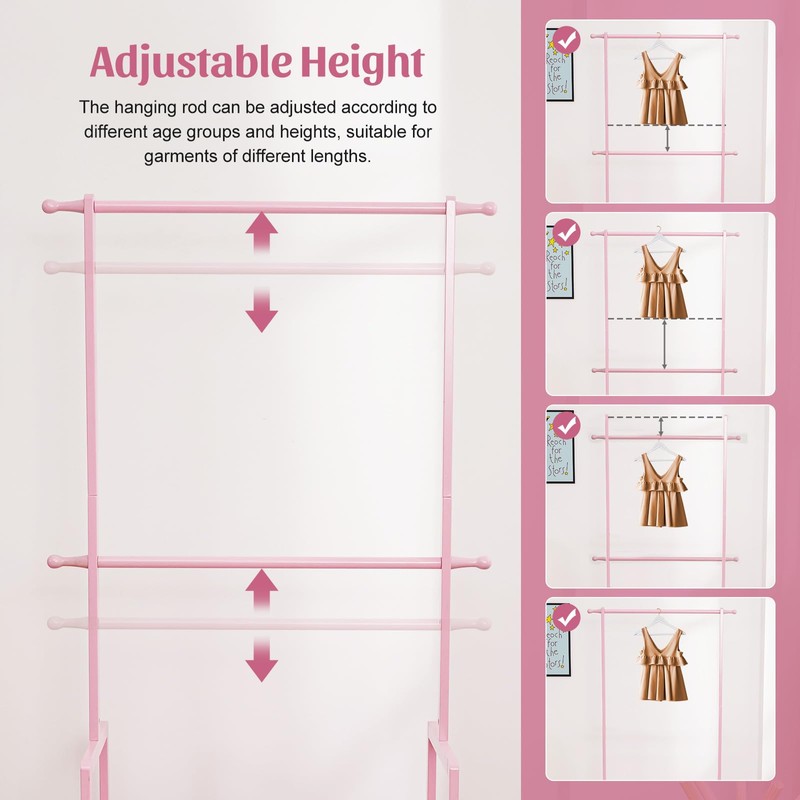 Vilaxing Kids Clothing Rack Bamboo with 2 Storage Baskets and